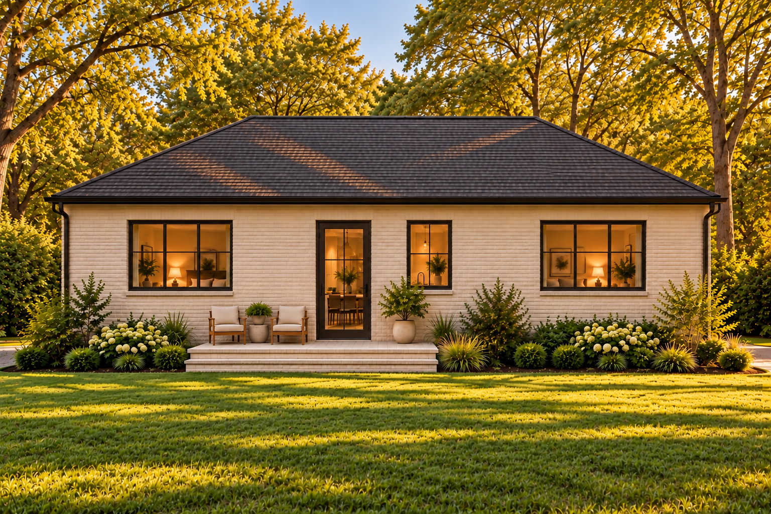 Cream Cottage rear patio and large windows